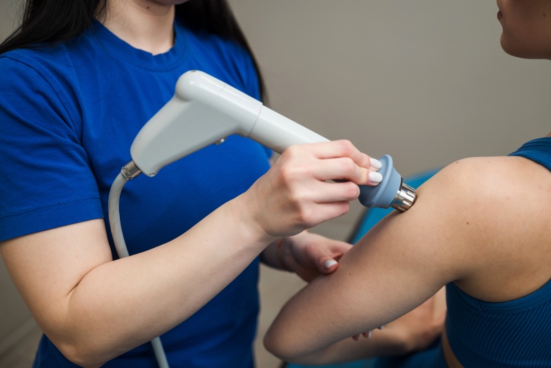 Shockwave therapy applied to heel for pain relief in Sandusky, OH